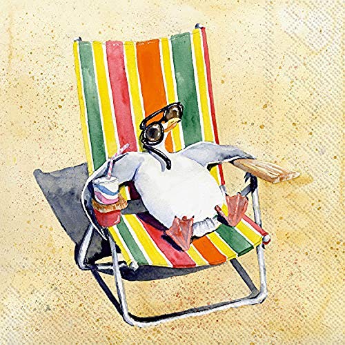 Boston International IHR 3-Ply Paper Napkins, 20-Count Lunch Size, Funny Seagulls Sun