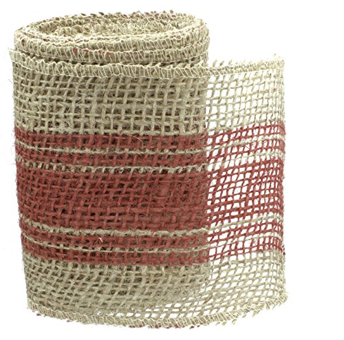4 X 10 Burlap Ribbon By The Country House Collection (Red Stripe)