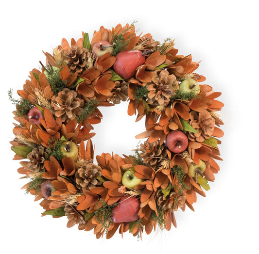 Boston International Fall Wreath for Front Door and Wall Autumn Thanksgiving Decorations, 14x14, Harvest Orange