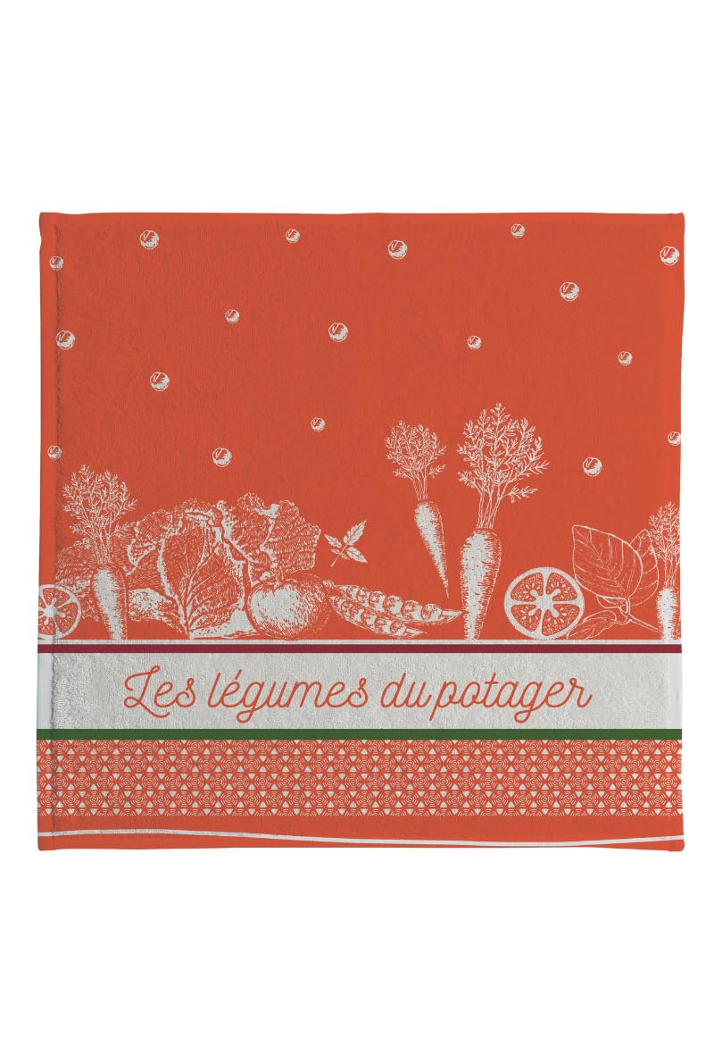 Coucke Kitchen Towel Vegetable Design 20-Inches by 20-Inches, Orange, 100% Cotton