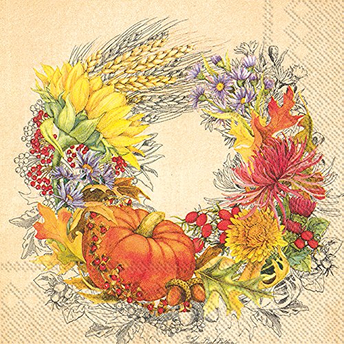 Boston International IHR 3-Ply Paper Napkins, 20-Count Cocktail Size, Beautiful Harvest