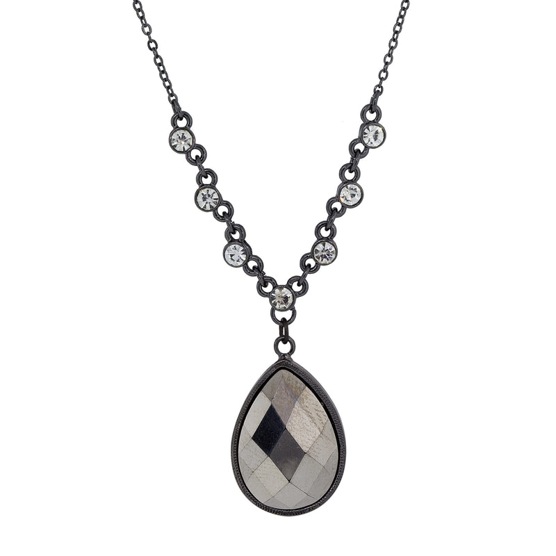 1928 Jewelry Hematite Teardrop Multi Crystal Pendant Necklace 16" + 3" Extender
