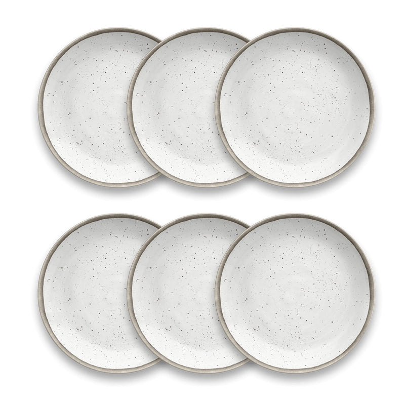 TarHong Retreat Pottery White Bamboo Salad Plates, 8.5" Diameter, Proprietary Merge Material Mix (Bamboo powder & Melamine), Shatterproof, Indoor/Outdoor, Set of 6