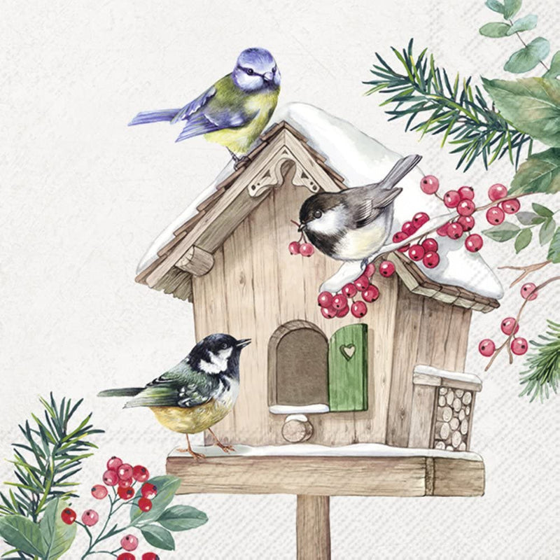 IHR Ideal Home Range Cocktail Disposable 3-Ply Paper Beverage Napkins, 5" x 5", Birds Meeting Point Cream