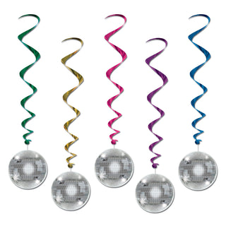 Beistle Disco Ball Whirls 5 Piece 70's Decorations Hanging Spirals, 38", Multicolored