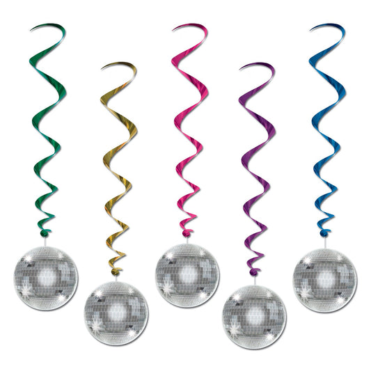 Beistle Disco Ball Whirls 5 Piece 70's Decorations Hanging Spirals, 38", Multicolored