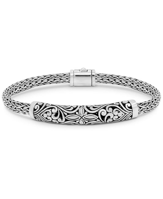 DEVATA Sterling Silver 925 Bali Filigree with Dragon Bone Tulang Naga Chain Bracelet DBK6715ASS (Bali Filigree Size M/7.5")