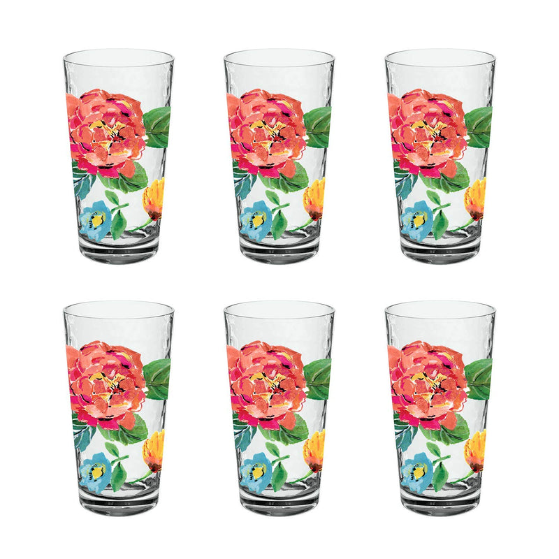 TarHong Garden Floral Jumbo Glass, 21.5 oz., Premium Plastic, Set of 6