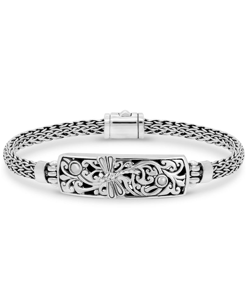 DEVATA Sterling Silver 925 Bali Dragonfly with Dragon Bone Tulang Naga Oval Chain Bracelet DBK6116ASS (Dragonfly Size M/7.5")