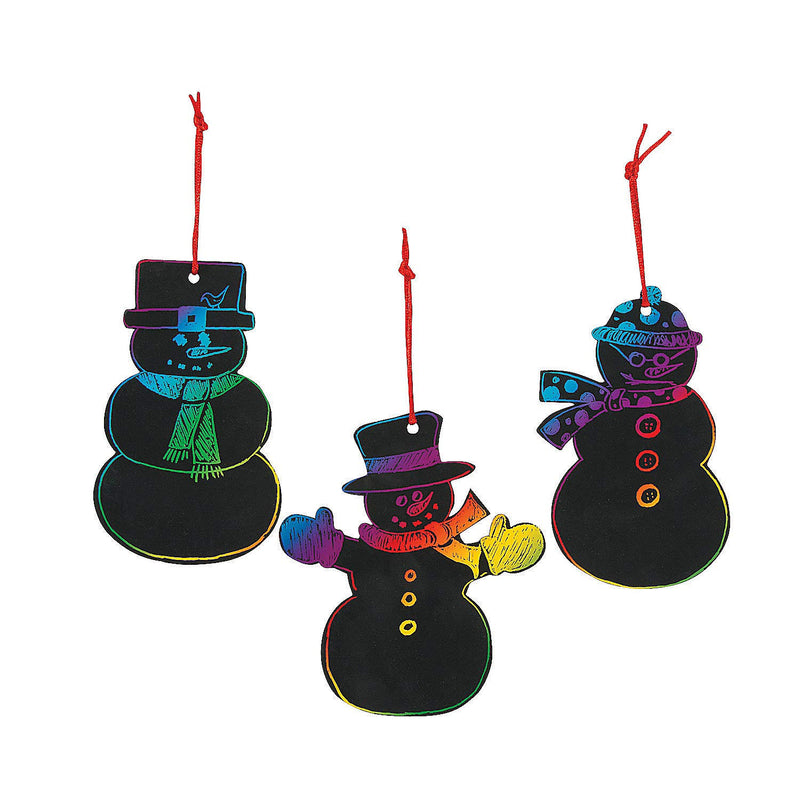 Fun Express Magic Color Scratch Snowman Ornaments for Kids - Makes 24, Includes 12 Scraters - Christmas and Winter Crafts for Preschool, Kindergarden and Kids