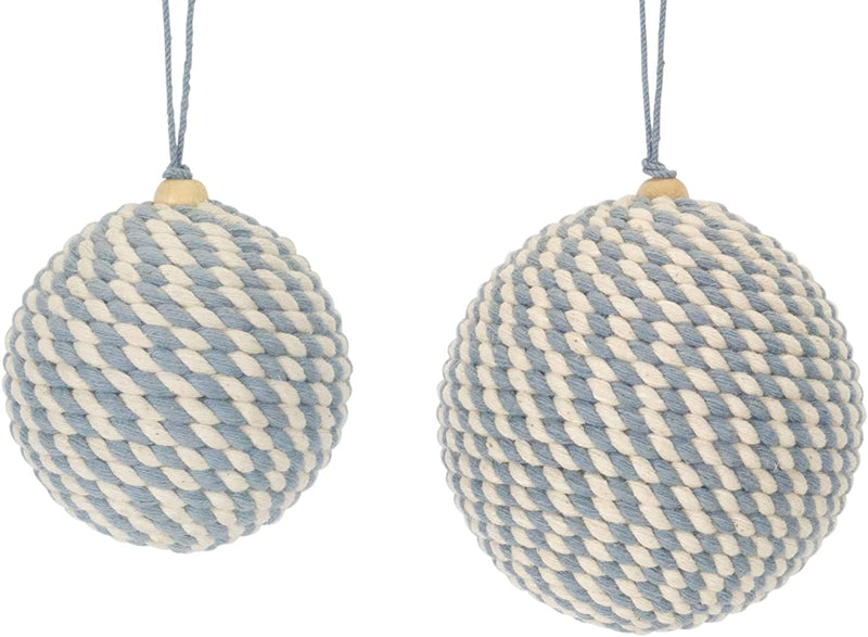 Melrose 77144 Ball Ornament Set of 2, 3.5-inch Height and 4-inch Height, Fabric, Blue and White