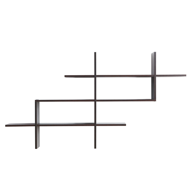 Danya B. 3-Tier Rustic Hanging Wall Mount Floating Ladder Accent Shelf with Criss Cross Asymmetrical Modern Design (Walnut)