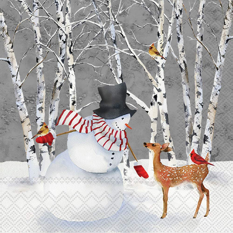 Boston International IHR Cocktail Beverage Paper Napkins, 5 x 5-Inches, Snowy Fawn Friends