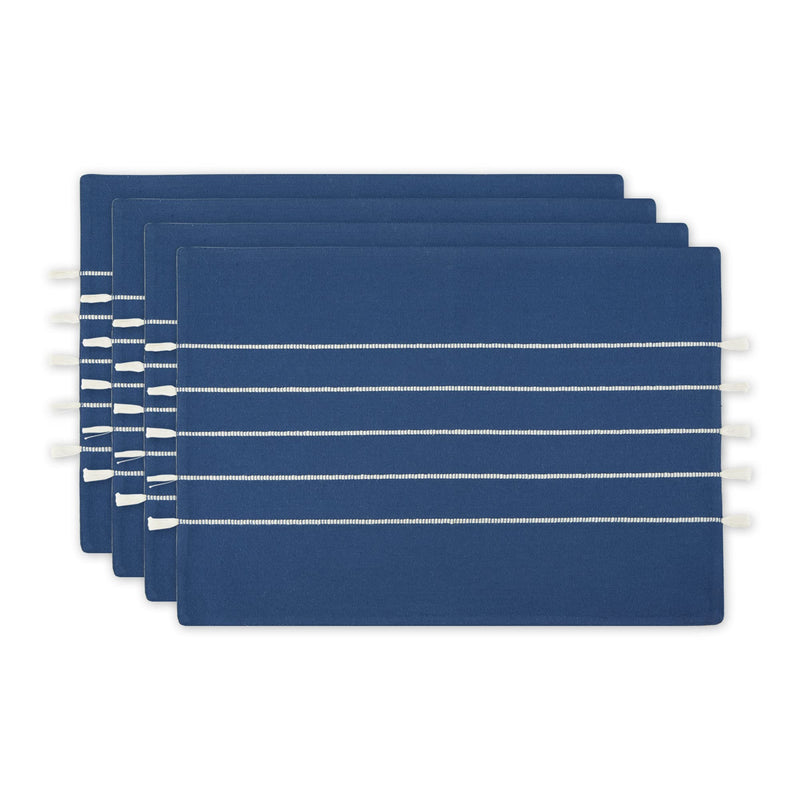 DII Tassel Stripe Tabletop Collection Decorative, Machine Washable, Placemat Set 13x19, Navy & Off-White, 4 Piece