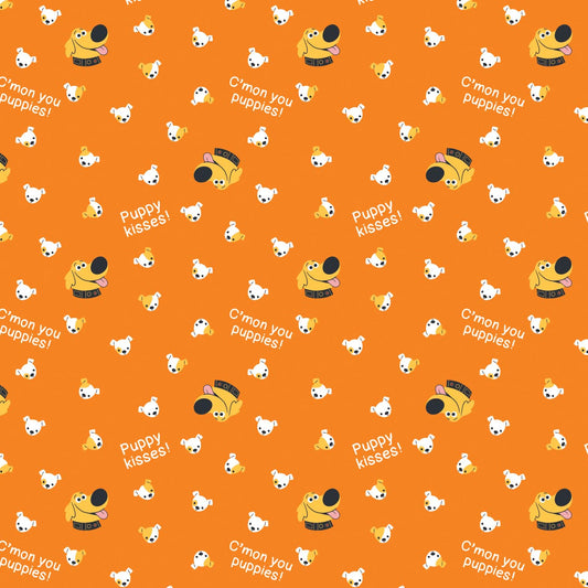 2 Yards Quilting Cotton for Sewing – Disney Pixar Up Dug Days Collection -Puppy Kisses - Color Orange - 100% Cotton - Soft, Decorative Material - Pre-Cut 44-45 Inches Wide by Camelot Fabrics