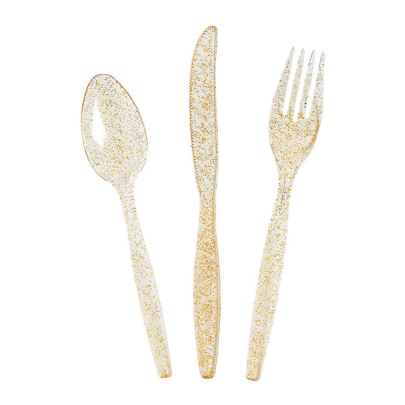 GOLD GLITTER CUTLERY SET (48 PCS) - Party Supplies - 48 Pieces