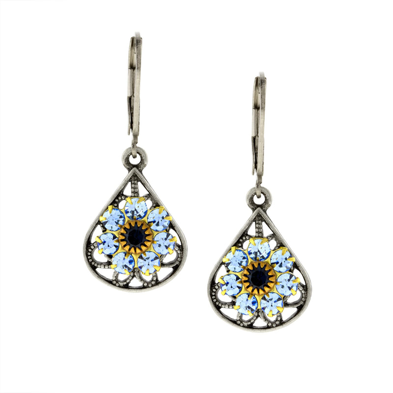 1928 Jewelry Flower Spirit Light Sapphire Crystal Cluster Drop Earrings