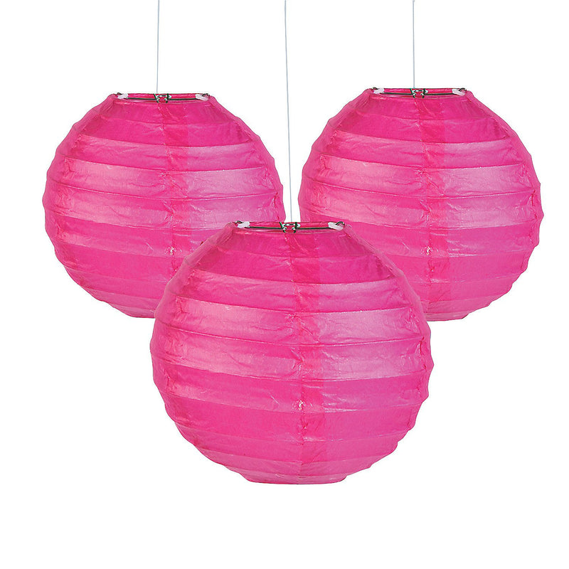 Fun Express - 4.5" Hot Pink Paper Lanterns for Party - Party Decor - Hanging Decor - Lanterns - Party - 12 Pieces