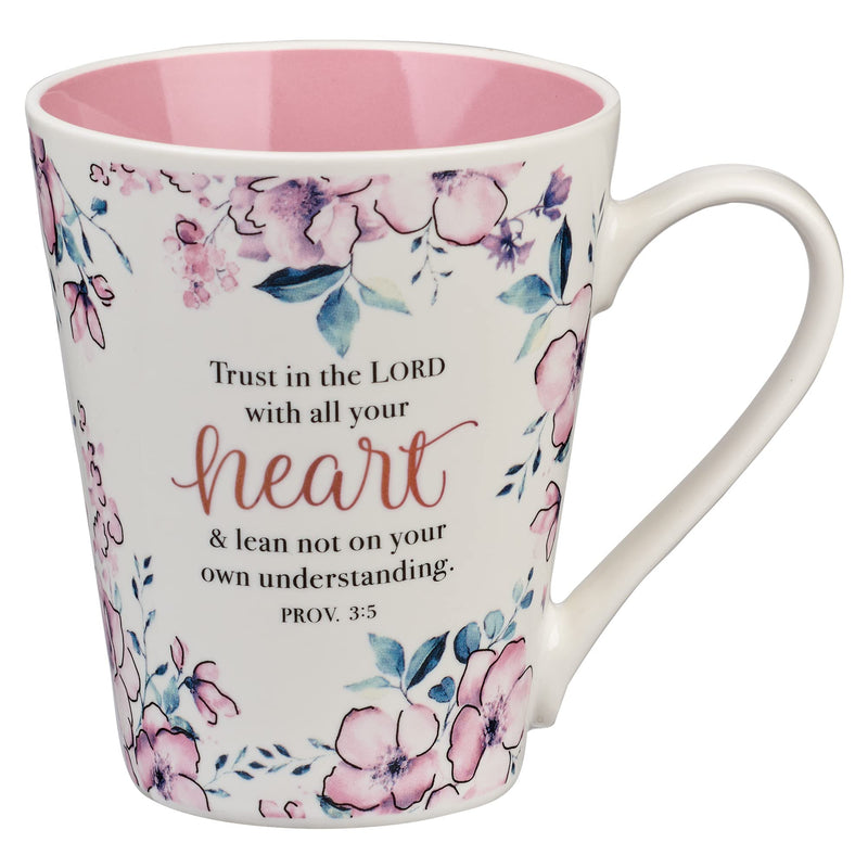 Trust In The Lord Proverbs Coffee Cup for Women - Inspirational Coffee Cup with Proverbs 3:5 Bible Verse in Plum Floral (13-Ounce Ceramic)