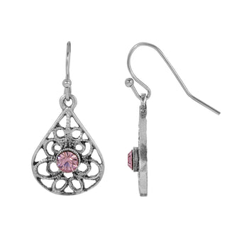 1928 Jewelry Teardrop Filigree Light Amethyst Crystal Fish Hook Drop Earrings