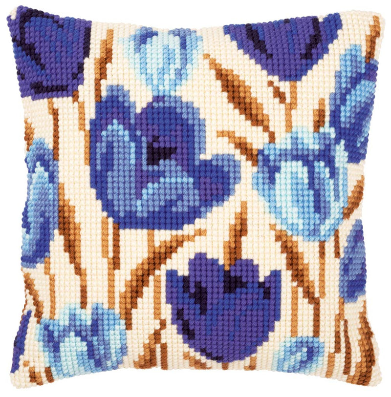 Vervaco Cross Stitch Cushion Kit Blue Tulips 16" x 16"