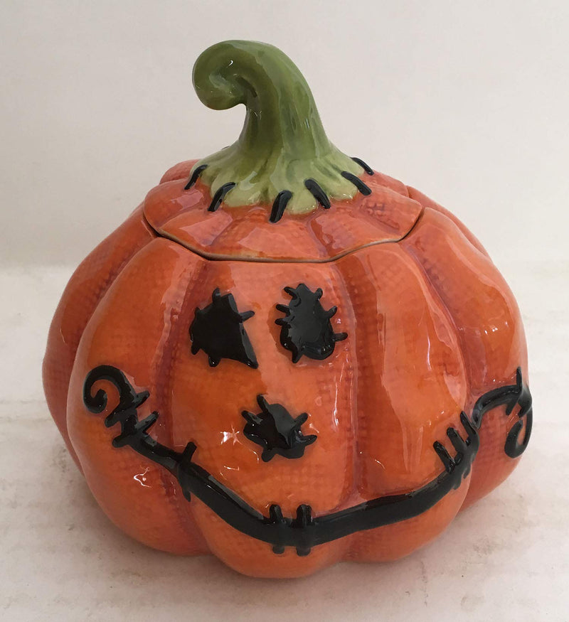 Blue Sky Ceramic Stitched Pumpkin Sugar Bowl, Multi-Color