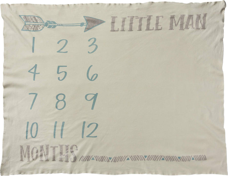 Primitives by Kathy Swaddle Blanket, Little Man Milestone Photo Prop Baby Boy Blanket, Soft Knit Pima Cotton, 42" x 36"