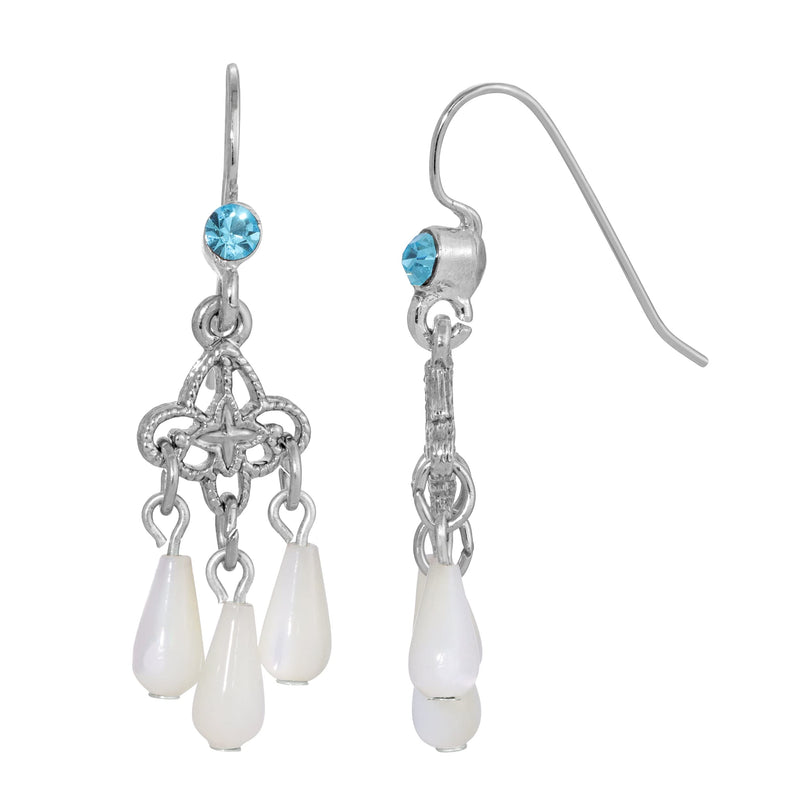 1928 Jewelry Aquamarine Blue Crystal Mother Of Pearl Chandelier Earrings