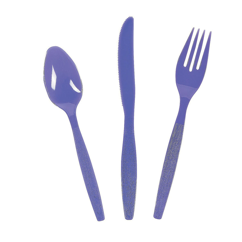 Fun Express - Bulk Purple Plastic Cutlery Set for 50 - Party Supplies - Solid Tableware - Cutlery - 200 total Pieces