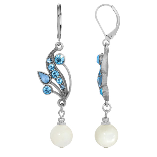 1928 Jewelry Aquamarine Blue Crystal Mother Of Pearl Drop Earrings