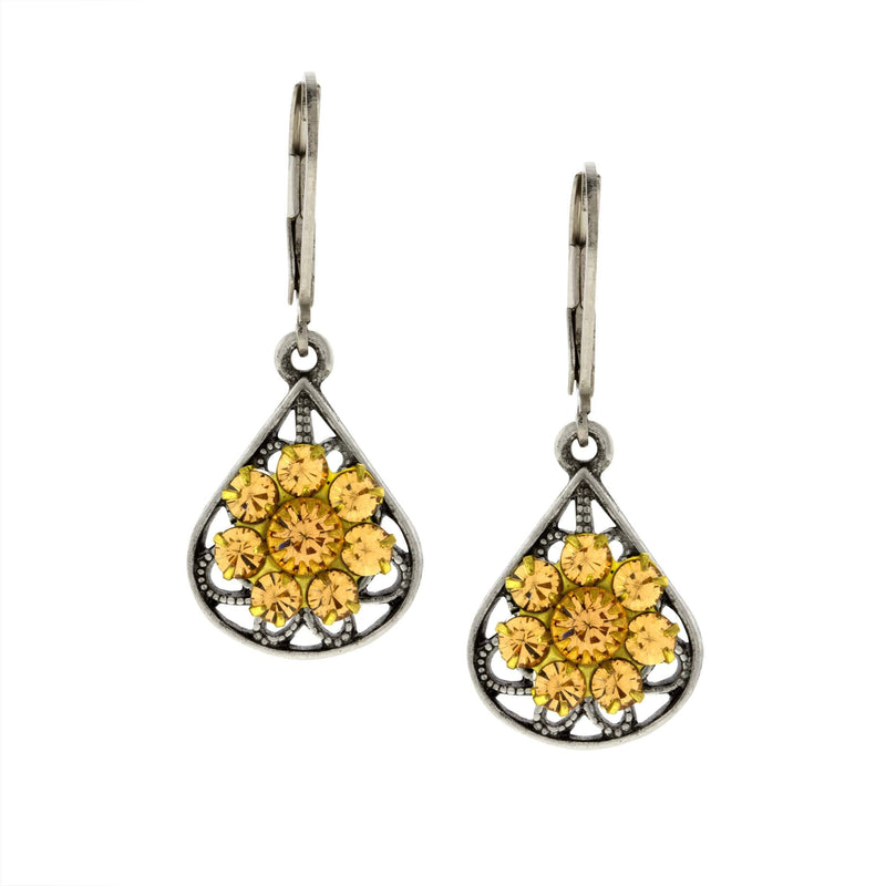 1928 Jewelry Flower Spirit Light Colorado Crystal Cluster Drop Earrings
