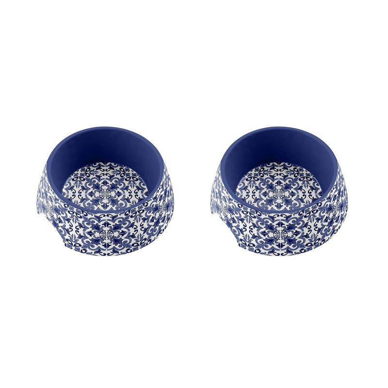 TarHong Canyon Clay Pet Bowl, Medium, Indigo, 7.1 x 2.8, 2.5 Cups, Melamine, Set of 2