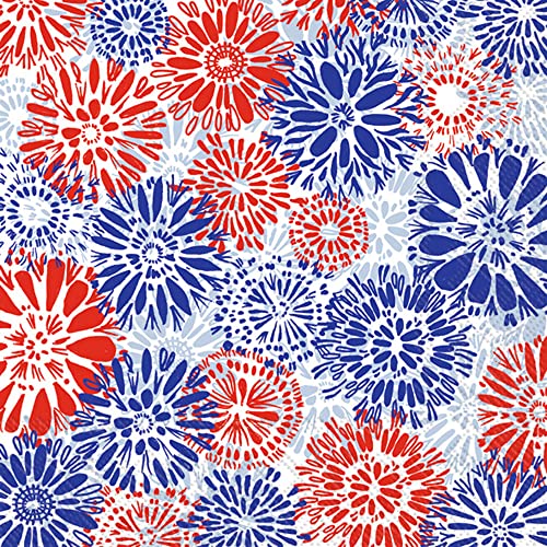 Boston International IHR Ideal Home Range 3-Ply Paper Napkins Patriotic July 4th Summer Designs, 20-Count Cocktail Size, July Flowers
