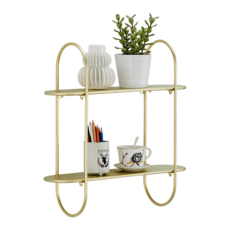 Danya B. Two-Tier Warm Gold Metal Hanging Bracket Wall Mounted Shelf
