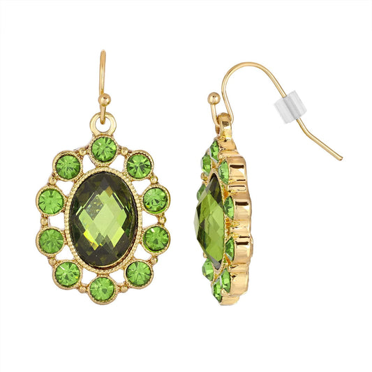 1928 Jewelry Women's"Radiant Orchid" Olivine Green Oval Glass Stone Crystal Drop Earrings