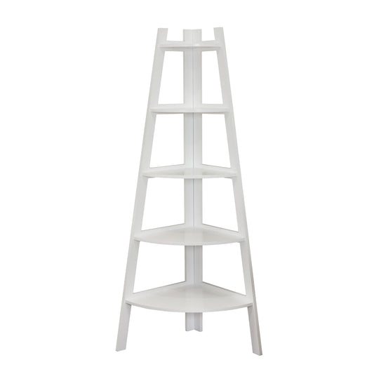 Danya B. Free Standing 5-Tier Pyramid Corner Ladder Display Shelving Unit/Bookshelf (White)