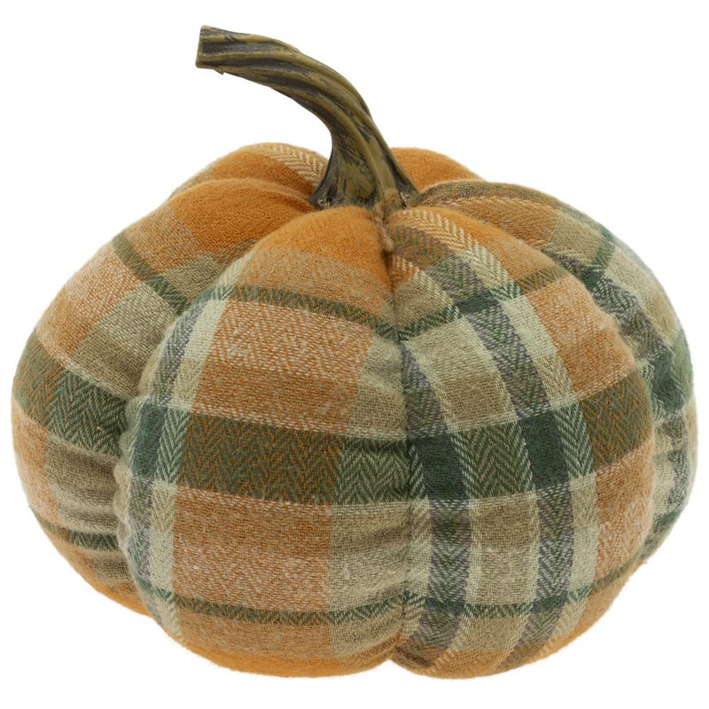 Boston International Fabric Pumpkin Fall Harvest Thanksgiving Tabletop Decorations, Small, Autumn Orange Plaid
