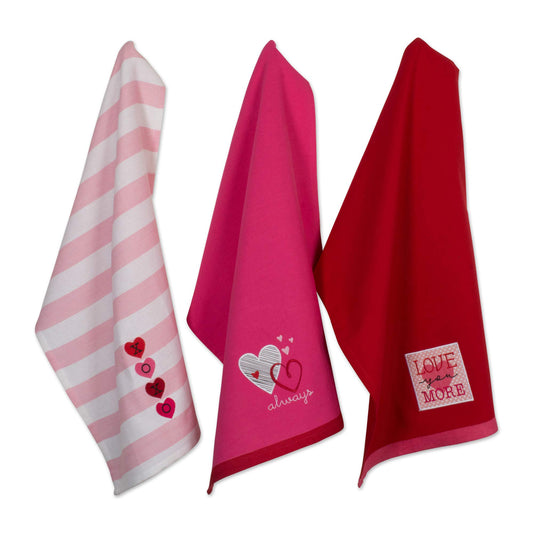 DII Valentine's Day Collection Kitchen, Dishtowel Set, Embellished Hearts 3 Piece