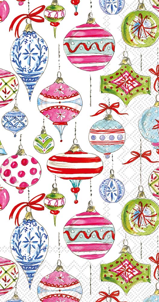 Boston International Rosanne Beck 3-Ply Paper Napkins, 16-Count Guest Size, Merry Vintage Ornaments