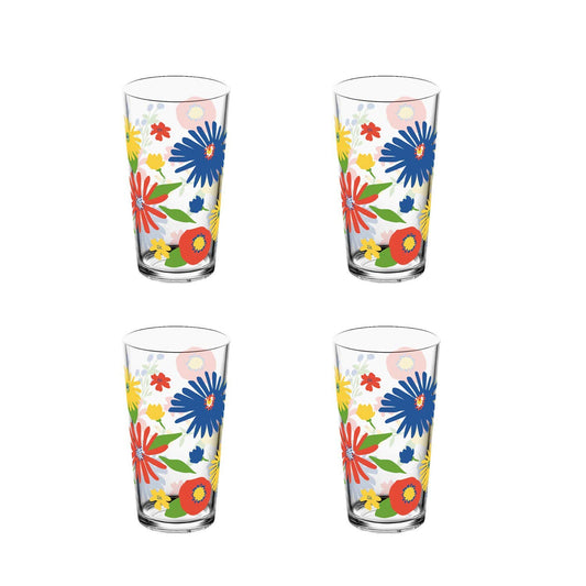 TarHong Midsummer Floral Jumbo Glass, 20 oz, Superior Plastic, Set of 4