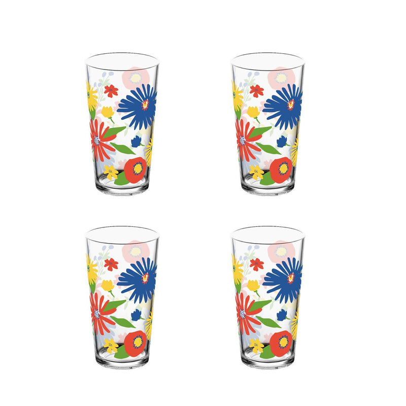 TarHong Midsummer Floral Jumbo Glass, 20 oz, Superior Plastic, Set of 4