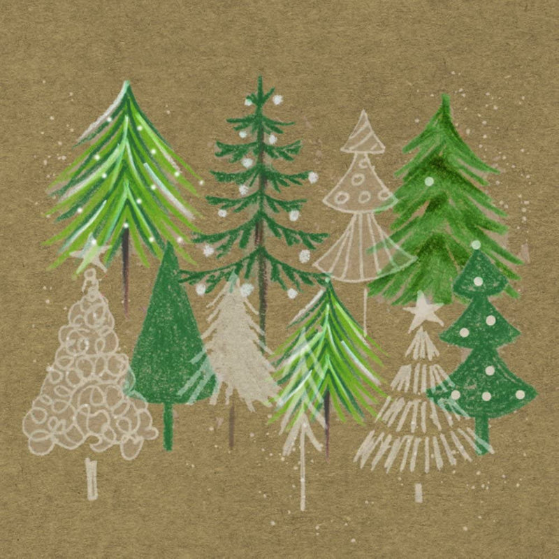 IHR Ideal Home Range Party Disposable 3-Ply Paper Lunch Napkins, 6.5" x 6.5", Green Xmas Trees White Green