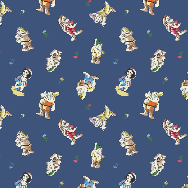 2 Yards Quilting Cotton for Sewing – Disney Snow White Collection -Cast Toss- Color Blue - 100% Cotton - Soft, Decorative Material - Pre-Cut 44-45 Inches Wide by Camelot Fabrics