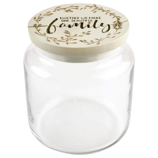 Blossom Bucket One Beautiful Family Tan 3 x 3 Inch Resin Stone Jar Topper Decorative Plaque