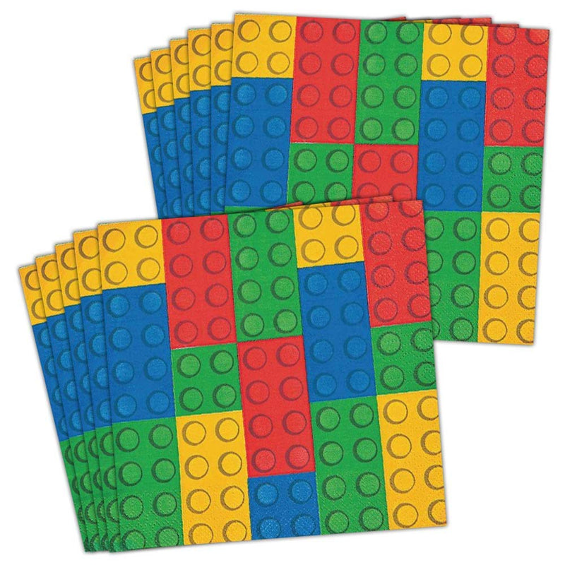 Fun Express Vibrant Color Brick Party Luncheon Napkins - 6.5" (16 Pc.) Perfect for Birthday Celebrations