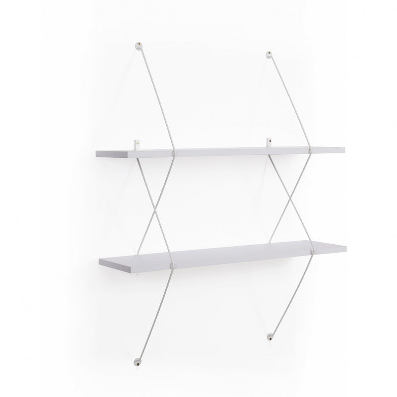 Danya B. 2-Tier Floating Wall Mount Shelf with White Wire Brackets – Display Books, Décor, Picture Frames or Collectibles – Decorative Modern Home Décor