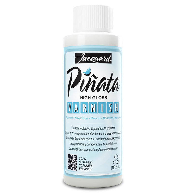 Jacquard Piñata High Gloss Varnish - Topcoat for Alcohol Inks - 4fl oz Bottle - Non-Toxic Transparent Finisher