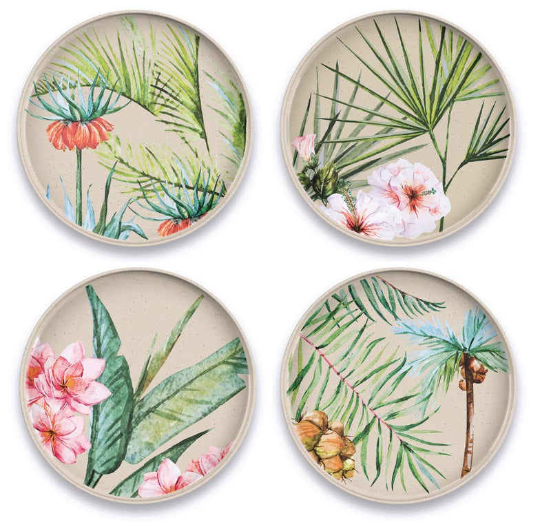 TarHong Palermo Tropical Bamboo Assorted Salad Plates, 8.5", Proprietary Merge Material Mix (Bamboo powder & Melamine), Set of 4