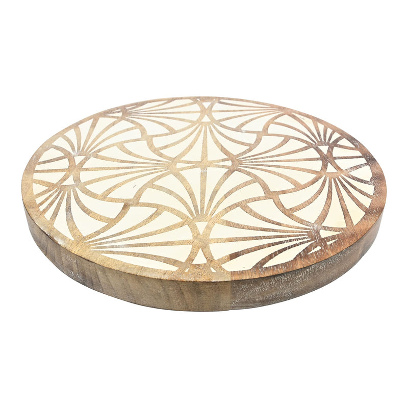 Wavy Lines Round Wood Trivet