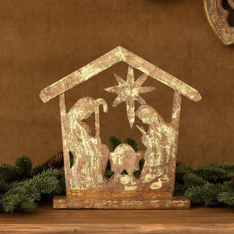 Park Hill Collection XAB10294 Wooden Carved Tabletop Nativity, 12-inch Height